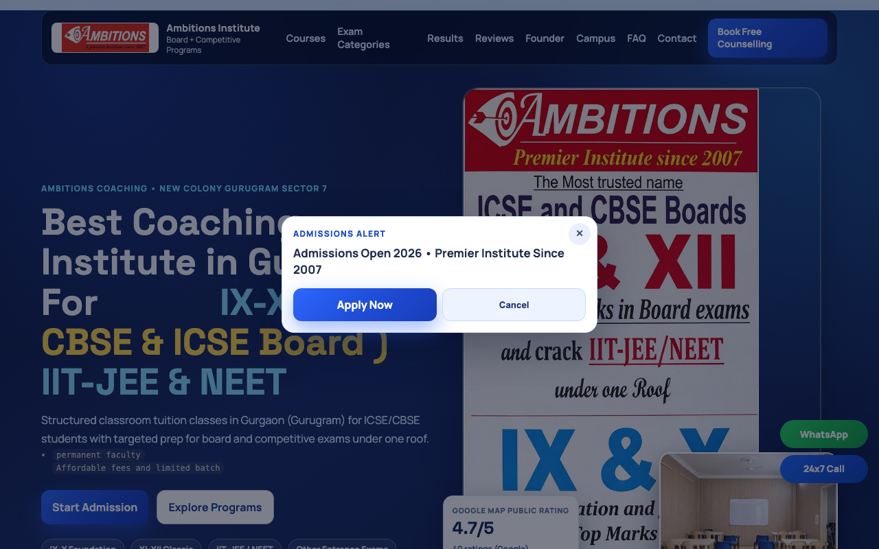 Ambitions Institute — IIT JEE & NEET Academy live platform preview by CodeOrbit