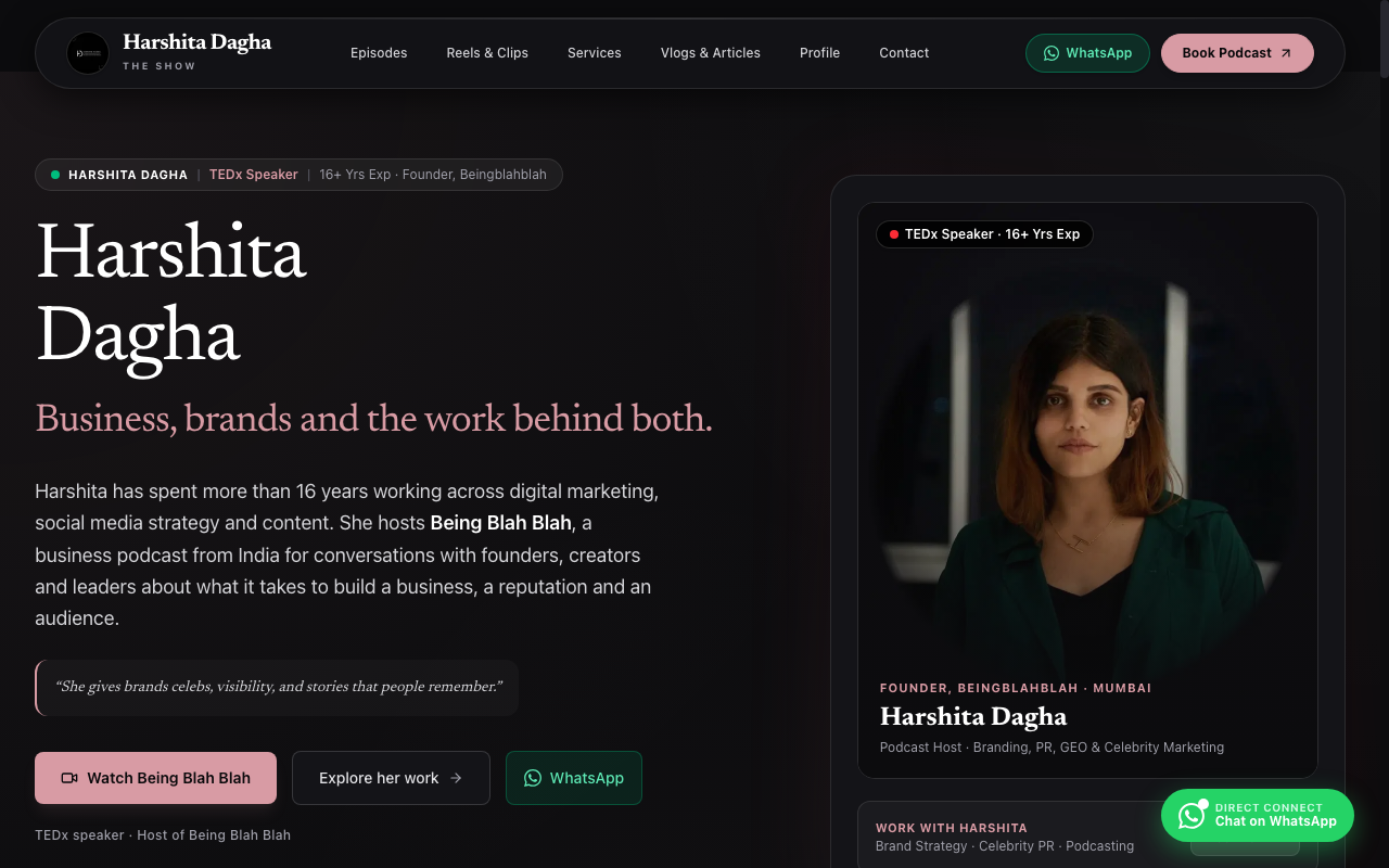 Harshita Dagha — PR Strategist & GEO Portfolio live website preview by CodeOrbit
