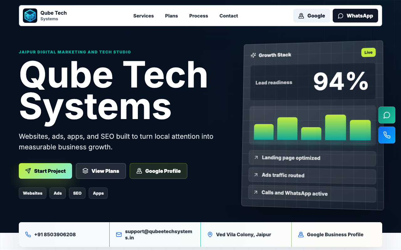 Qube Tech Systems — Digital Growth Studio live platform preview by CodeOrbit