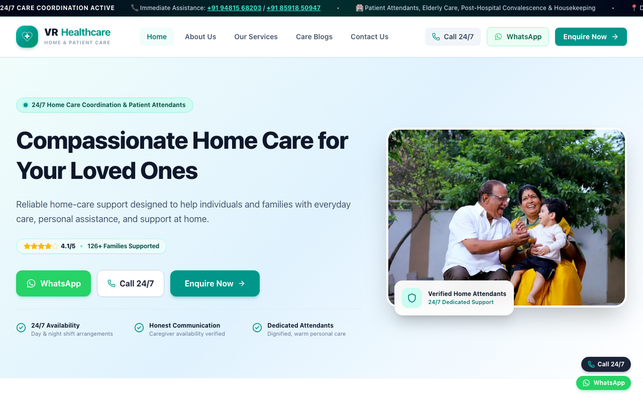 VR Healthcare — Compassionate Home Care & Support live platform preview by CodeOrbit